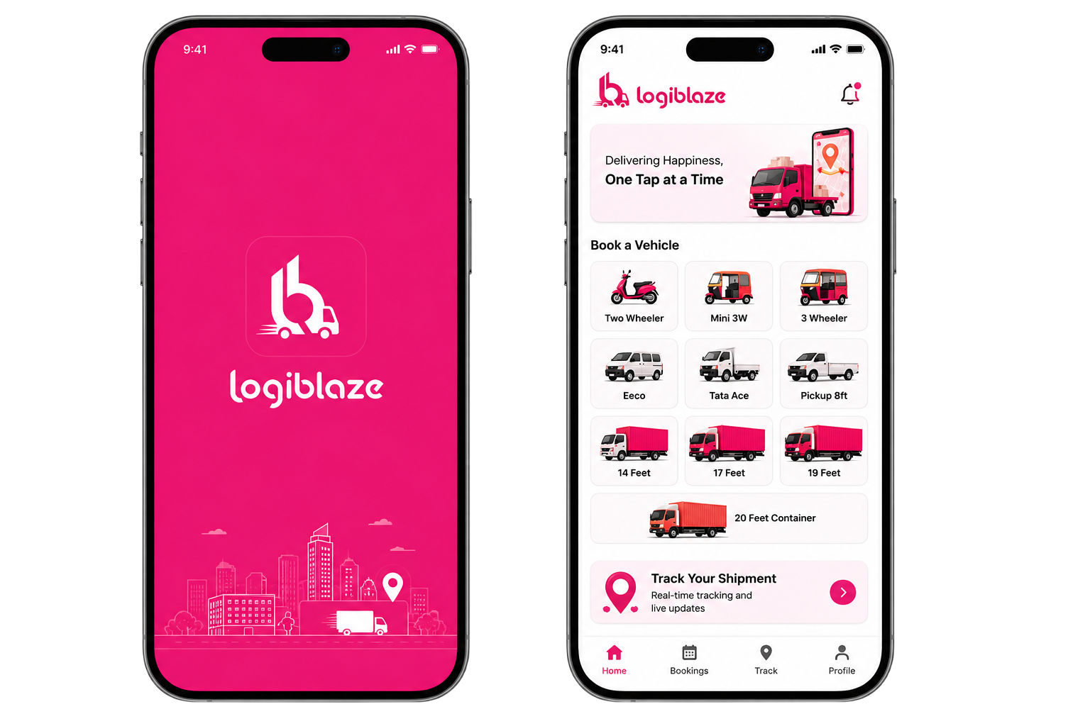 Logiblaze Customer App preview screens