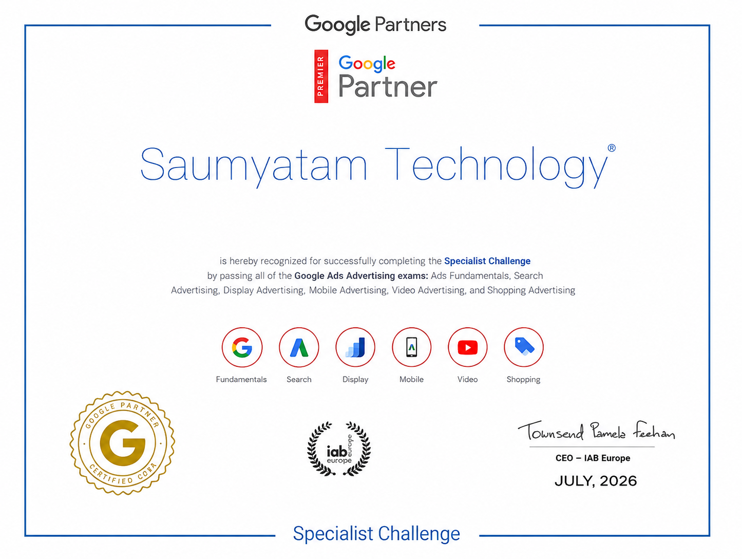 Saumyatam Technology Google Partner certificate