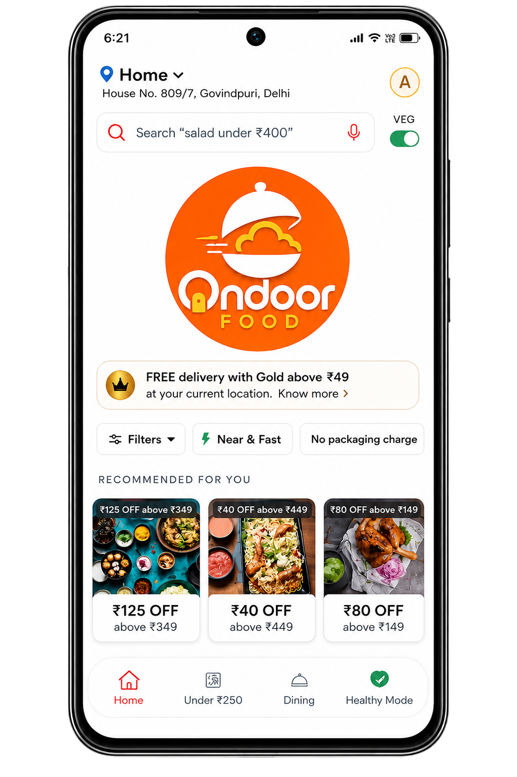 Ondoor food delivery app preview screens